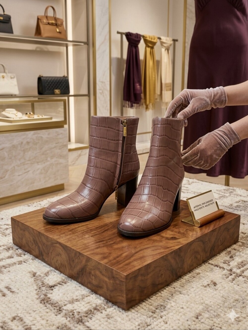 Madewell Women's Croc-Embossed Mauve Ankle Boots with Side Zip